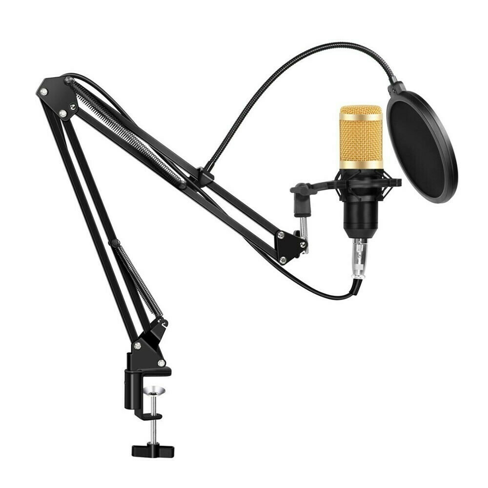 Kit with Live Sound Card Adjustable Mic Suspension Scissor Arm Metal Shock  Mount and Double-Layer Pop Filter for Studio Recording & Broadcasting  (Gold) 5 Core Rec Set 