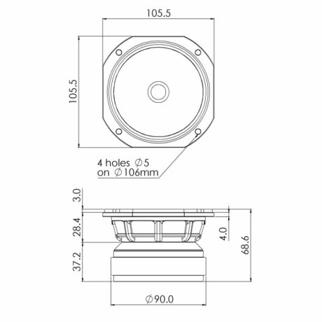 Sica Coaxial speaker 4C1.5CP, 8+8 ohm, 4 inch-measures